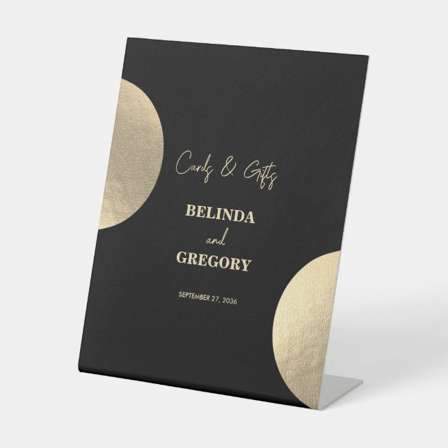 Moderne Black & Gold Abstrakt Wedding Cards - Gesc Sockelschild (Vorderseite)