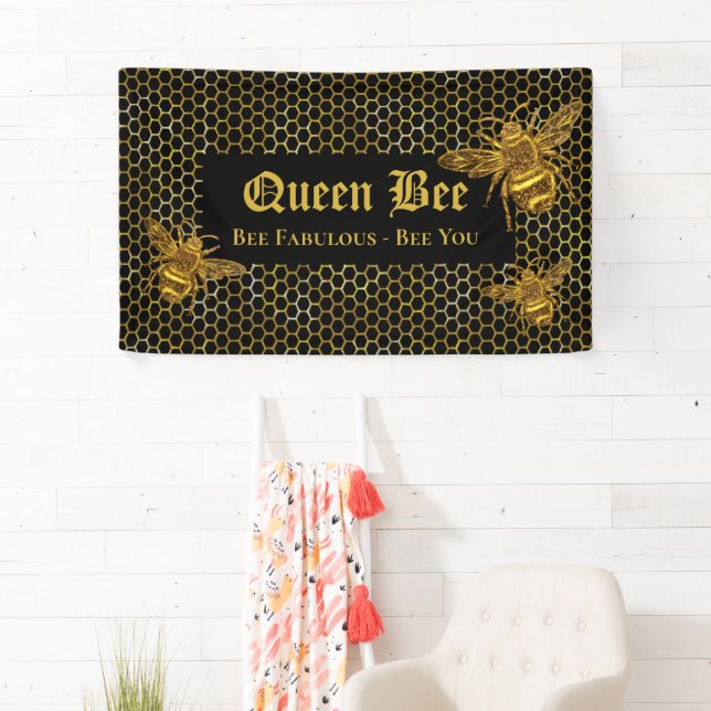 Moderne Black Gold Biene Fabulous Bee You Queen Be Banner (Insitu)