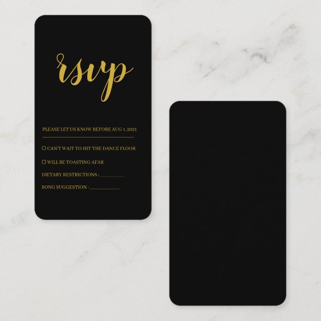 Moderne Black & Gold Bold Wedding Rsvp Card Begleitkarte (Vorne/Hinten)