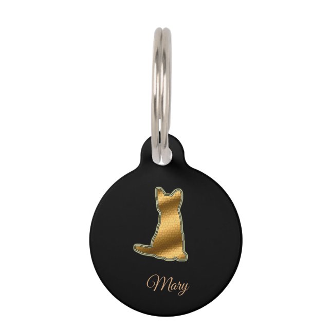 Moderne Black Gold Cat Haustiermarke (Vorderseite)