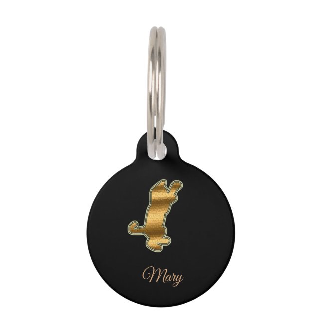 Moderne Black Gold Cat Haustiermarke (Vorderseite)