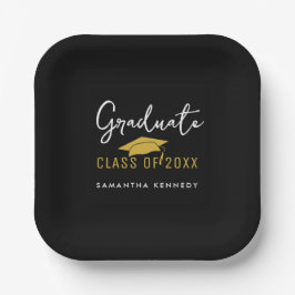 Moderne Black & Gold Class 2025 Graduation Cap Pappteller