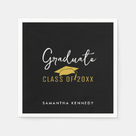 Moderne Black & Gold Class 2025 Graduation Cap Serviette