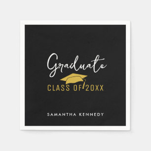 Moderne Black & Gold Class 2025 Graduation Cap Serviette
