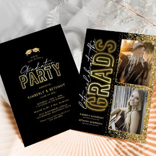 Moderne Black Gold Double Graduation Party Einladung