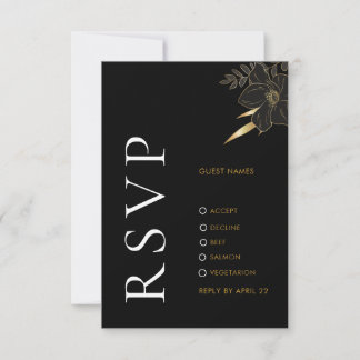 Moderne Black Gold Floral Elegante Wedding RSVP Ca Mitteilungskarte