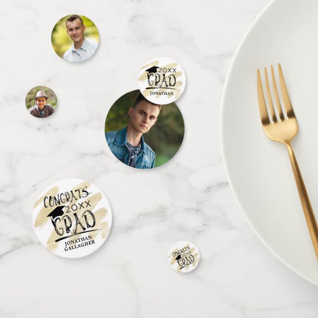 Moderne Black Gold Foto Glückwunschs Grad Personal Konfetti (Gruppe)