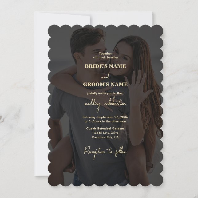 Moderne Black Gold Foto Overlay-Hochzeit Einladung (Vorderseite)