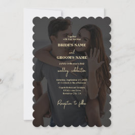 Moderne Black Gold Foto Overlay-Hochzeit Einladung
