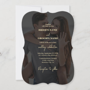 Moderne Black Gold Foto Overlay-Hochzeit Einladung