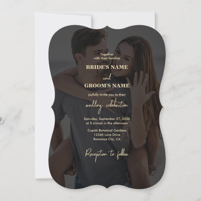 Moderne Black Gold Foto Overlay-Hochzeit Einladung (Vorderseite)