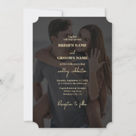 Moderne Black Gold Foto Overlay-Hochzeit Einladung