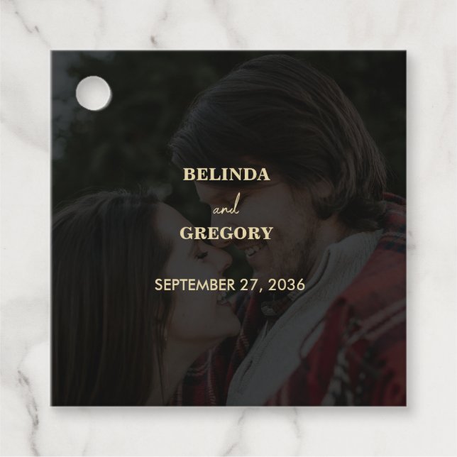 Moderne Black Gold Foto Overlay-Hochzeit Geschenkanhänger (Vorderseite)