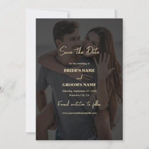 Moderne Black Gold Foto Overlay-Hochzeit Save The Date