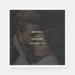 Moderne Black Gold Foto Overlay-Hochzeit Serviette