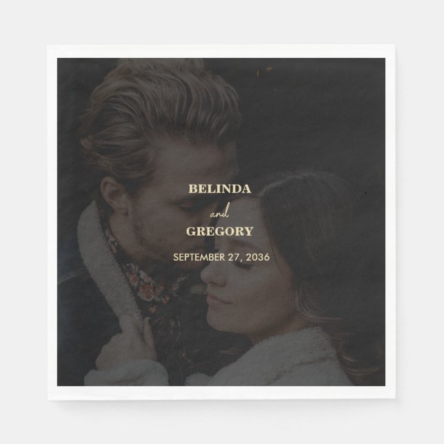 Moderne Black Gold Foto Overlay-Hochzeit Serviette (Vorderseite)