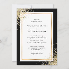 Moderne Black Gold Frame Confetti Moderne Hochzeit Einladung