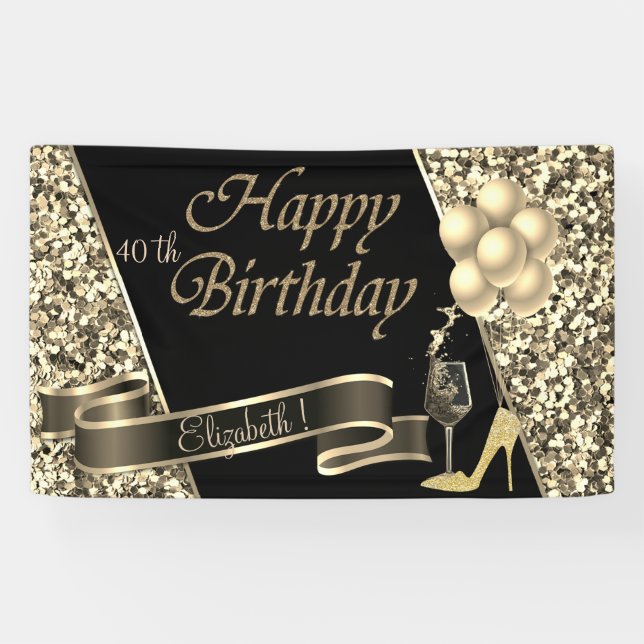 Moderne Black Gold Glitzer Balloons, Glass, High H Banner (Horizontal)