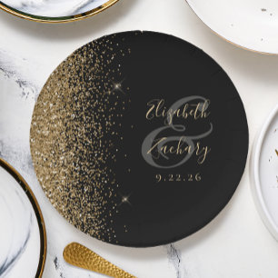 Moderne Black Gold Glitzer Edge Wedding Pappteller