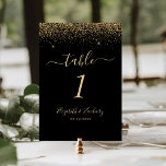 Moderne Black Gold Glitzer Edge Wedding Tischnummer<br><div class="desc">Die elegante,  moderne Tischnummer besticht durch ihr Design im Glitzer mit vergoldeten Imitaten. Der individuell anpassbare Text kombiniert blassgoldene Handschrift,  Copperplate und kursiv Schriftart auf schwarzem Hintergrund.</div>