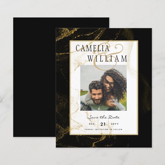 Moderne Black Gold Glitzer Hochzeit (Vorne/Hinten)