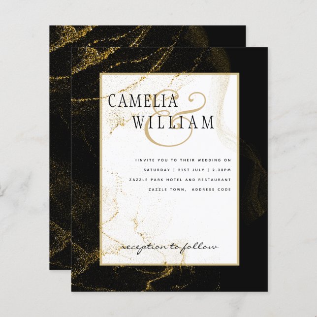 Moderne Black Gold Glitzer Hochzeit (Vorne/Hinten)