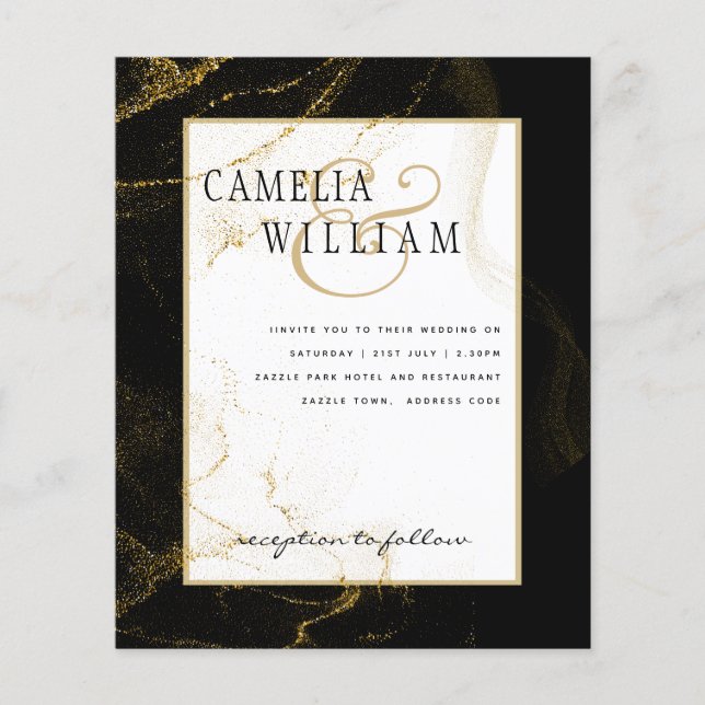 Moderne Black Gold Glitzer Hochzeit Flyer (Vorne)