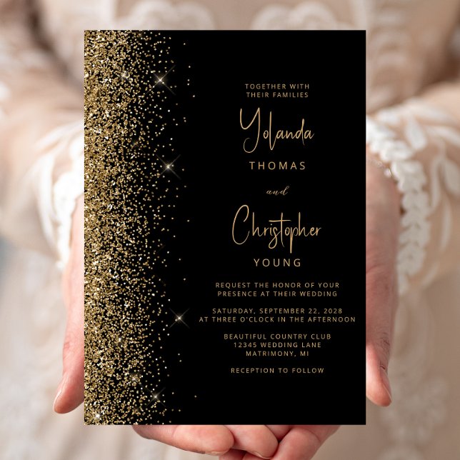 Moderne Black Gold Glitzer Trendy Wedding Einladung (Von Creator hochgeladen)
