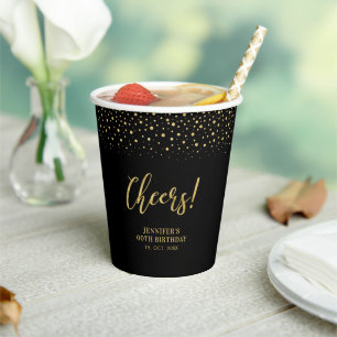 Moderne Black & Gold Konfetti Erwachsene Geburtsta Pappbecher