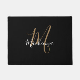 Moderne Black Gold Monogram Chic Girl Script Name Fußmatte