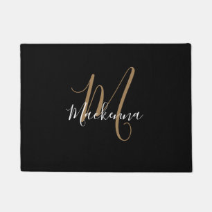 Moderne Black Gold Monogram Chic Girl Script Name Fußmatte