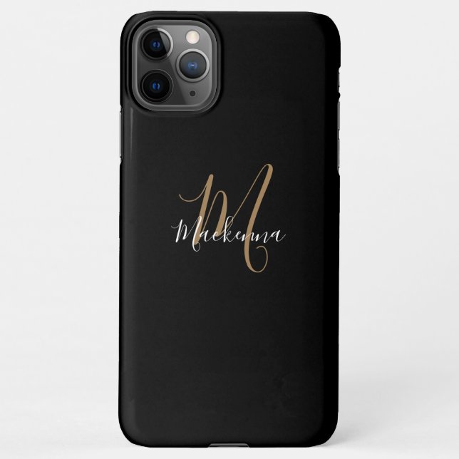 Moderne Black Gold Monogram Girl Script Name Chic  iPhone Hülle (Rückseite)