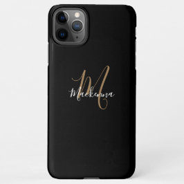 Moderne Black Gold Monogram Girl Script Name Chic  iPhone 11Pro Max Hülle