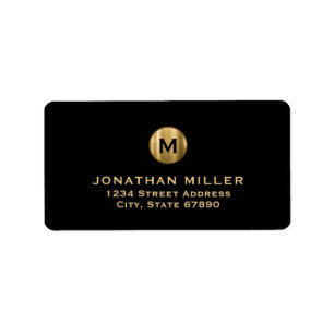 Moderne Black Gold Monogram Rücksendeadresse Adressaufkleber