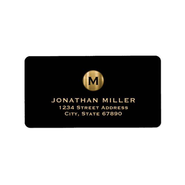 Moderne Black Gold Monogram Rücksendeadresse Adressaufkleber (Vorne)