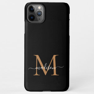 Moderne Black Gold Monogram Script Name iPhone Fal iPhone 11Pro Max Hülle