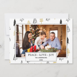 Moderne Black & Gold Peace Liebe Joy Christmas Tre Feiertagskarte