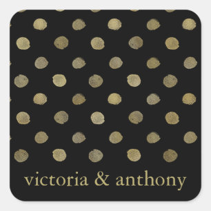 Moderne Black & Gold Polka Dots Gastgeschenk Hochz Quadratischer Aufkleber