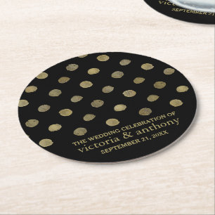 Moderne Black & Gold Polka Dots Hochzeit Runder Pappuntersetzer