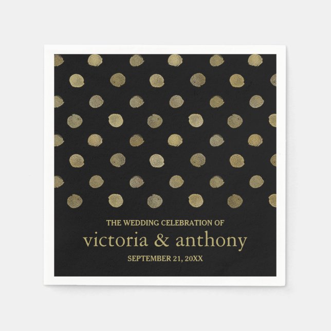Moderne Black & Gold Polka Dots Hochzeit Serviette (Vorderseite)