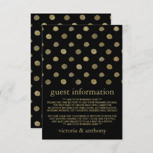 Moderne Black & Gold Polka Dots Hochzeitsdetails Begleitkarte