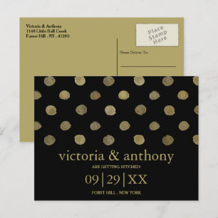 Moderne Black & Gold Polka Dots Save the Date Ankündigungspostkarte