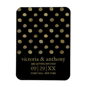 Moderne Black & Gold Polka Dots Save the Date Magnet