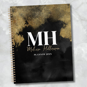 Moderne Black Gold Schriftzug Monogramm Planer