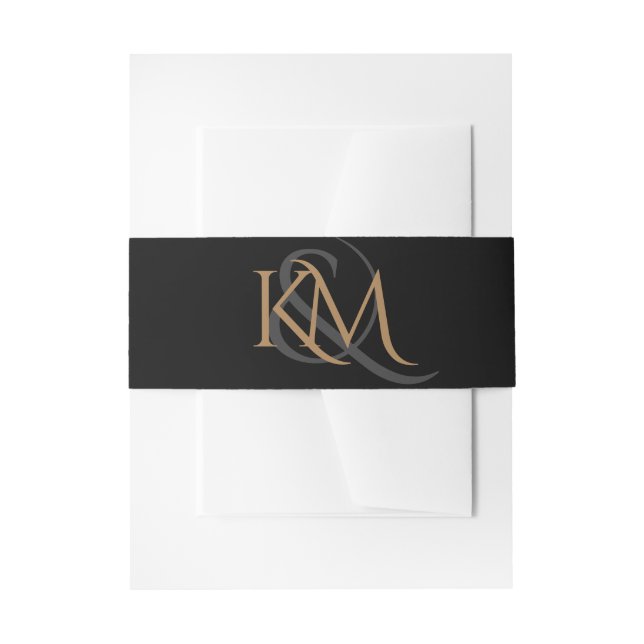 Moderne Black Gold Script Monogram Simple Wedding Einladungsbanderole (Vorderseite Beispiel)