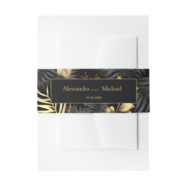 Moderne Black Gold Tropical Wedding Einladungsbanderole (Vorderseite Beispiel)