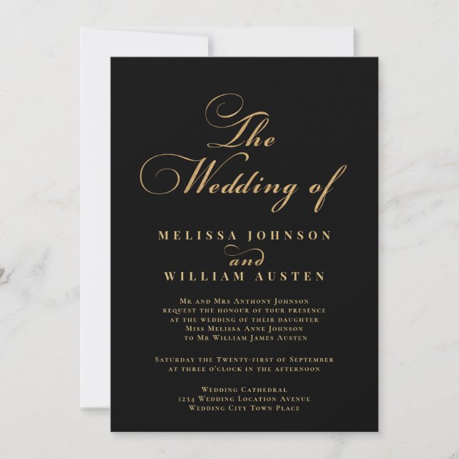 Moderne Black Gold Typografy Wedding Einladung (Vorderseite)