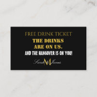 Moderne Black & Gold Wedk Drink Card