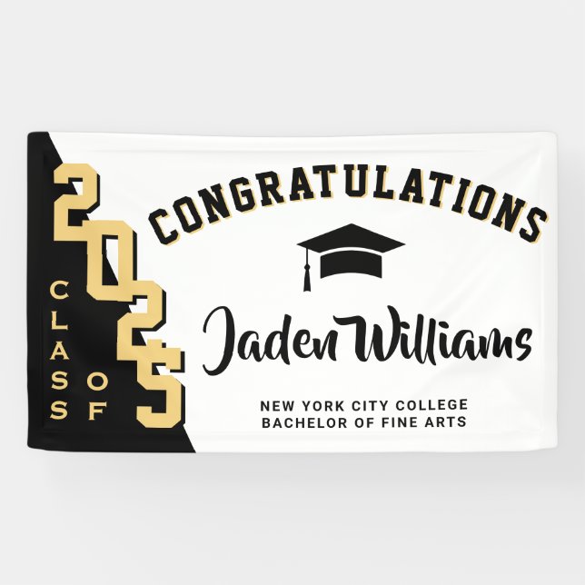 Moderne Black Golden Abschluss Class 2025 Party Banner (Horizontal)