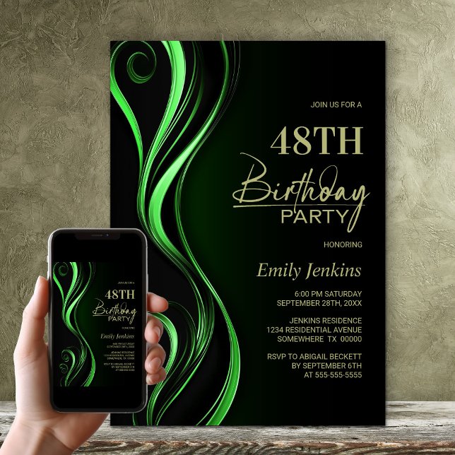 Moderne Black Green Birthday Party Einladung (Von Creator hochgeladen)